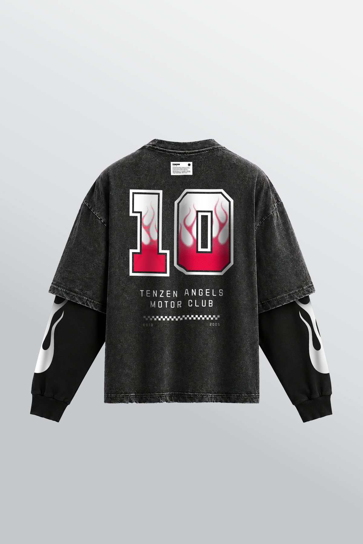 Angels Motor Club Layered T-Shirt Schwarz Acid-Washed