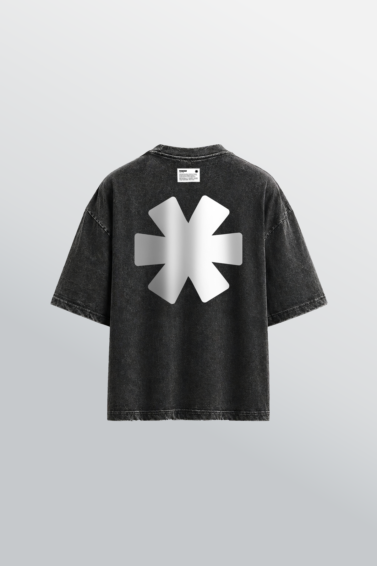 Oversized Rundhals T-Shirt Schwarz Acid-Washed