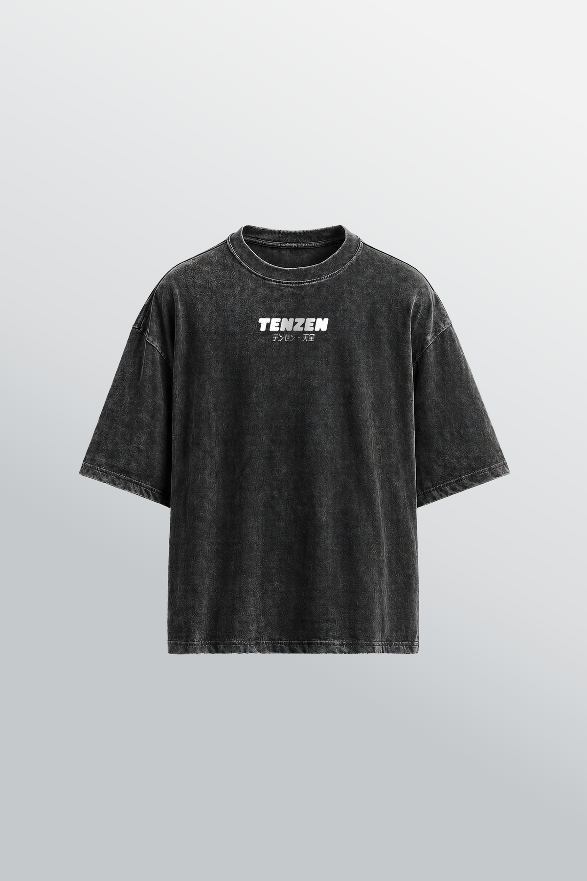 Oversized Rundhals T-Shirt Schwarz Acid-Washed