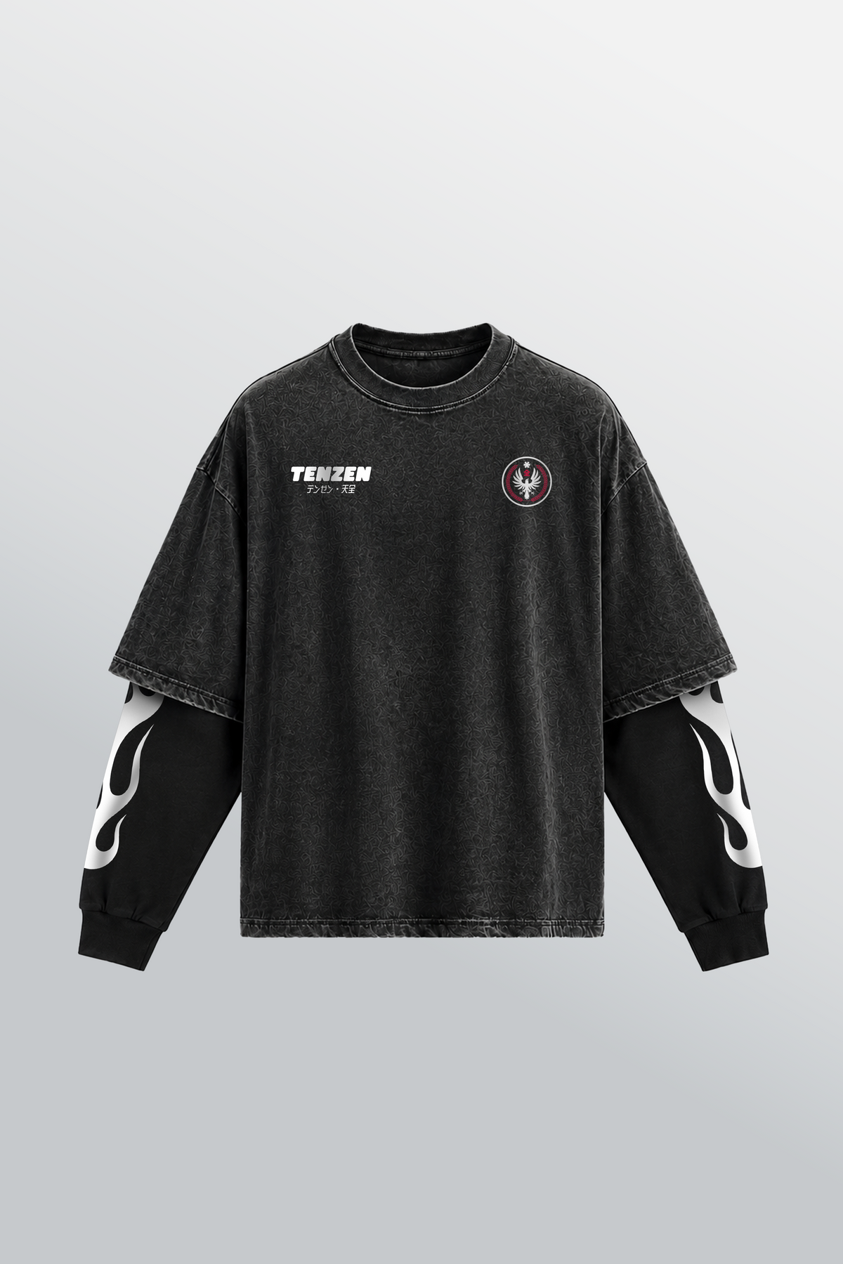 Angels Motor Club Layered T-Shirt Schwarz Acid-Washed