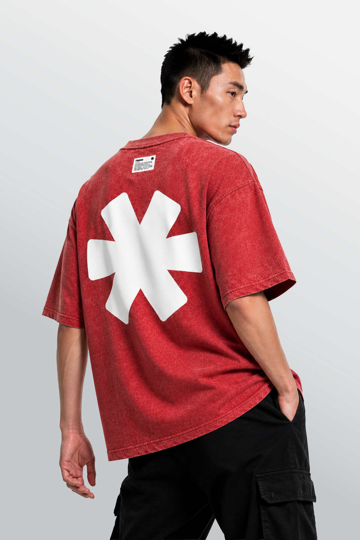 Oversized Rundhals T-Shirt Rot Acid-Washed