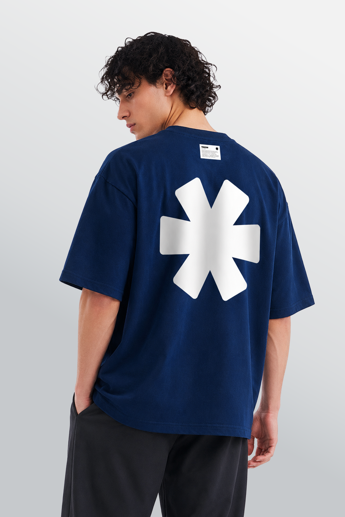 Oversized Rundhals T-Shirt Marineblau
