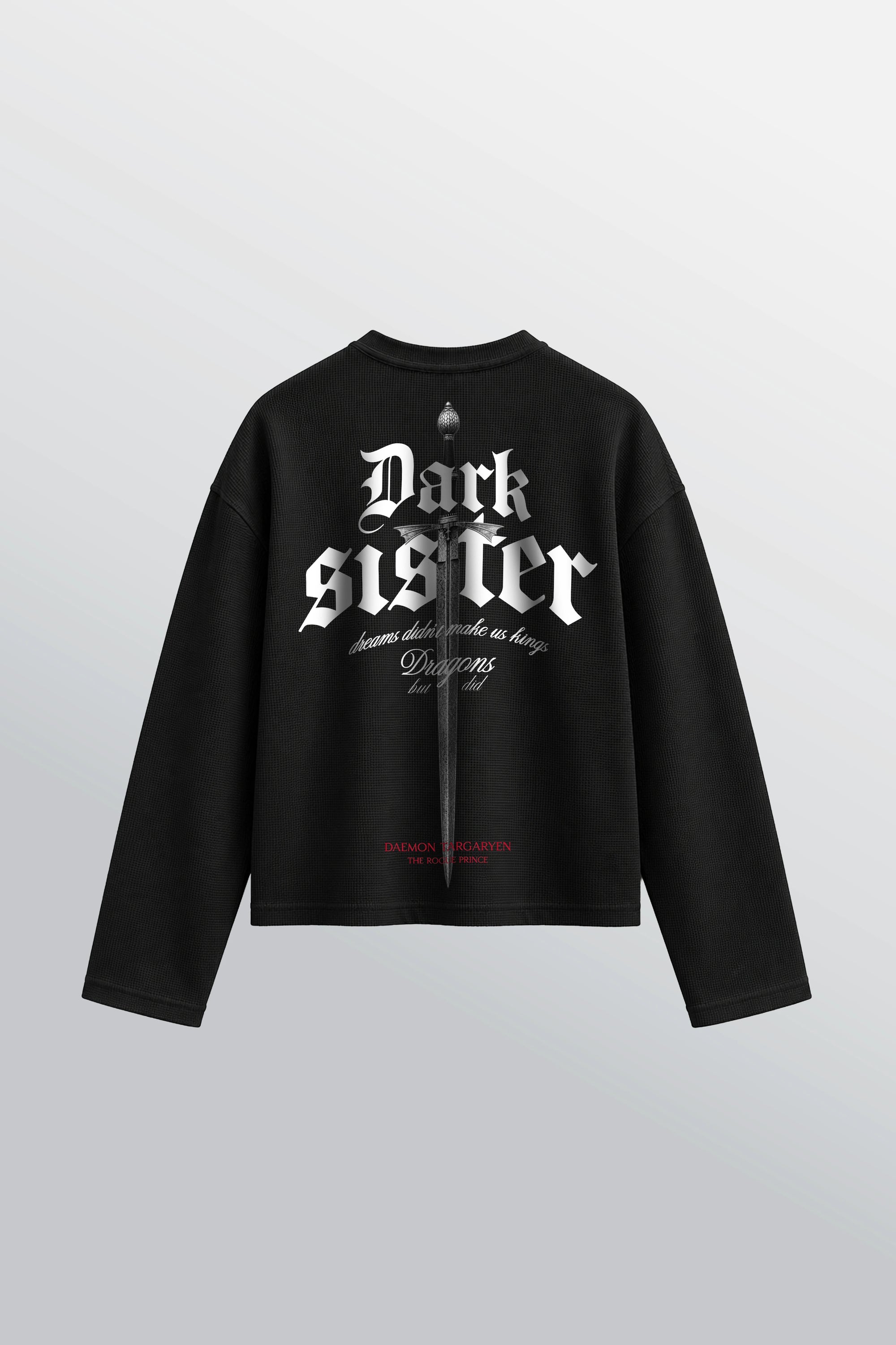 Dark Sister Oversized Henley Waffle Tee Black – Back