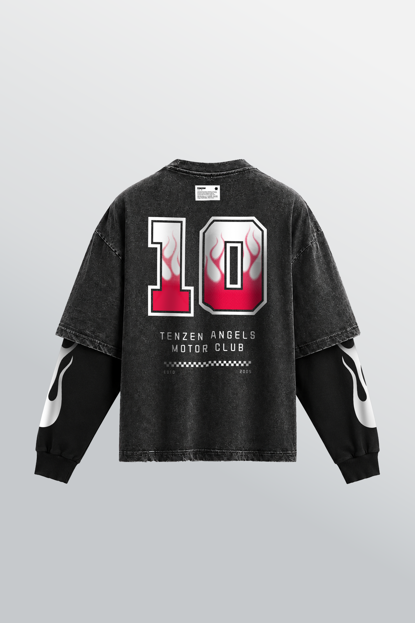 Angels Motor Club T-shirt sovrapposta Nera Acid Wash