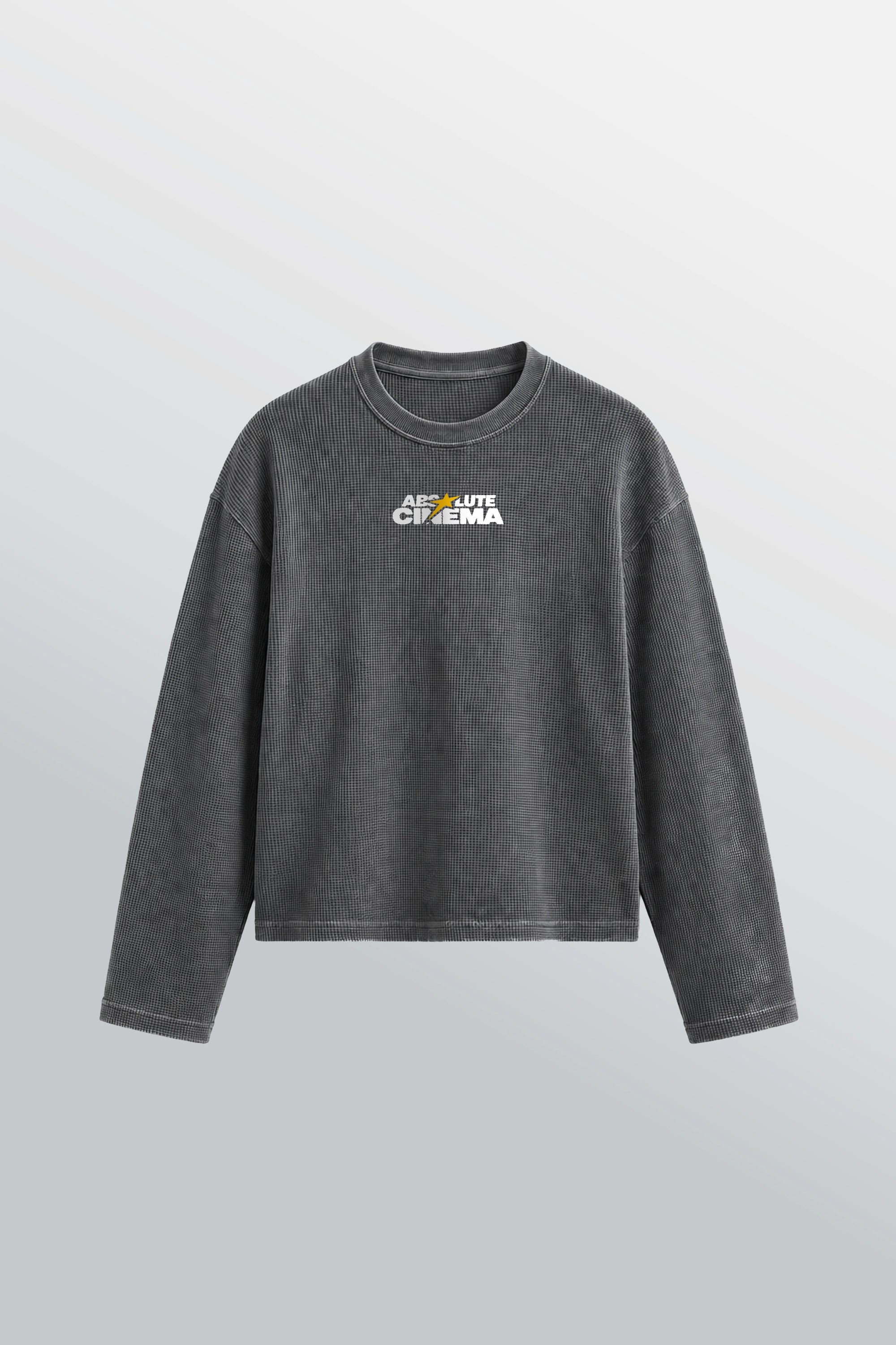 Absolute Cinema Oversized Waffle Tee Acid Black – Front