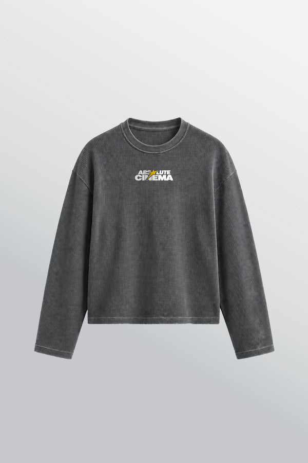 Tenzen Absolute Cinema Oversized Waffel T-Shirt Acid Schwarz
