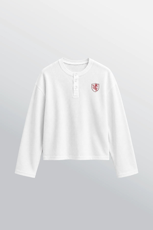 Tenzen Lannister Love T-shirt gaufré col tunisien oversize blanc