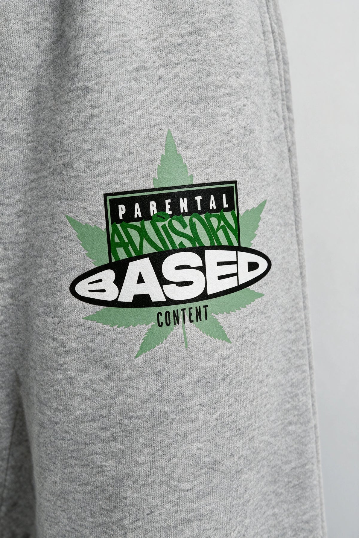 Los Santos Based artwork detail on grey sweatpants