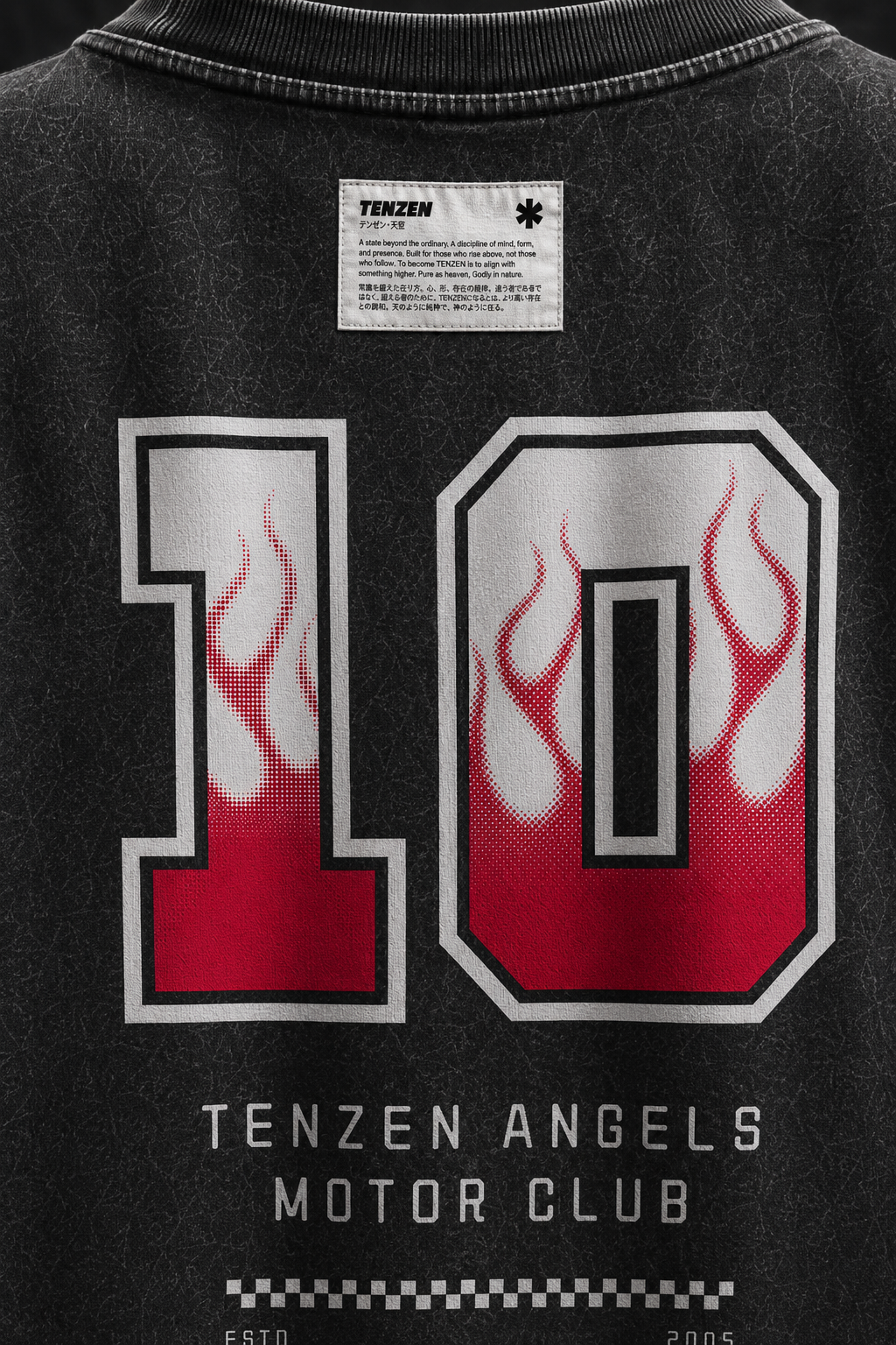 Angels Motor Club Camiseta superpuesta Negro lavado al ácido