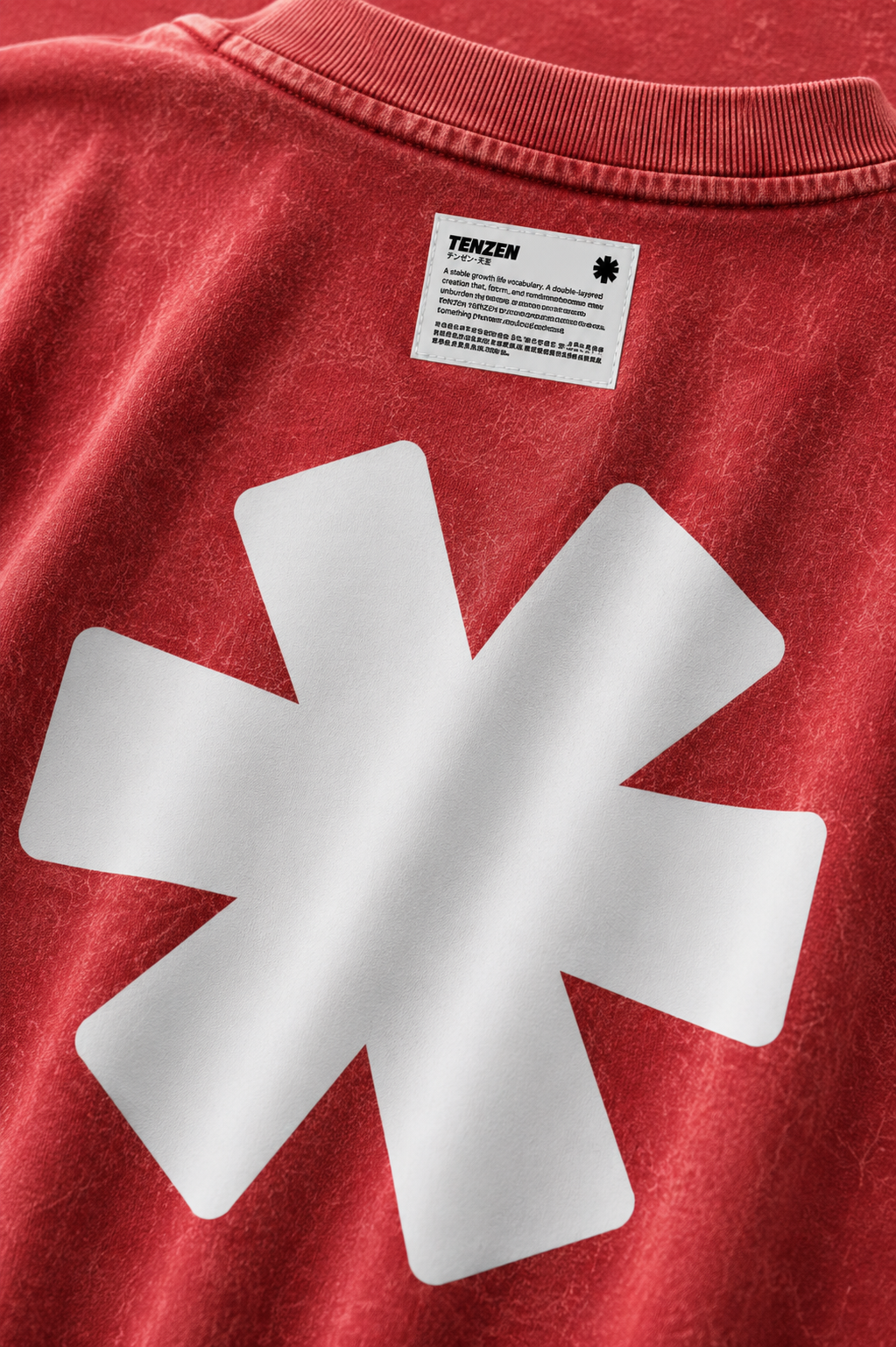 Camiseta oversize cuello redondo Rojo lavado al ácido