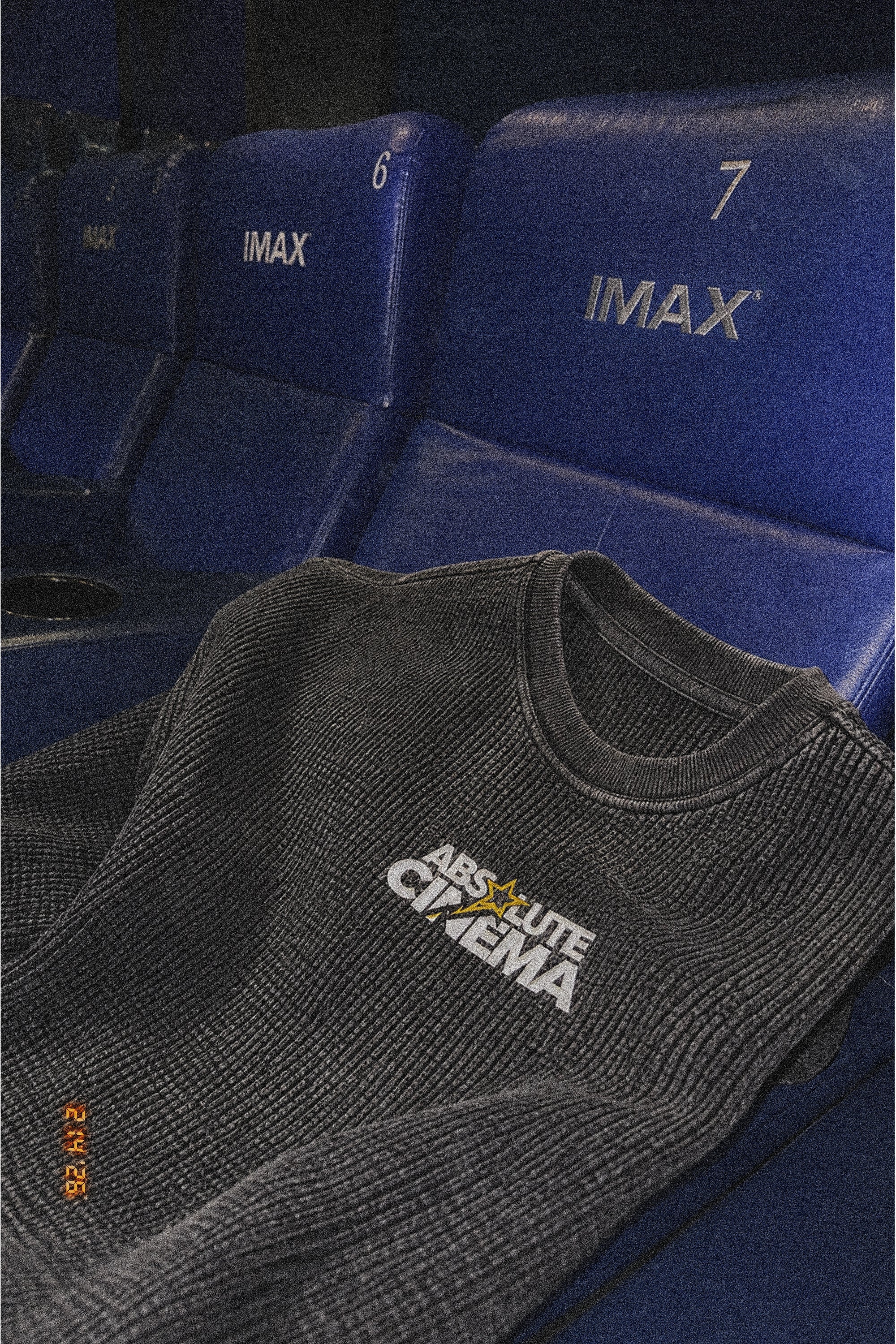 Absolute Cinema Oversized Waffle Tee Acid Black – Macro-Front