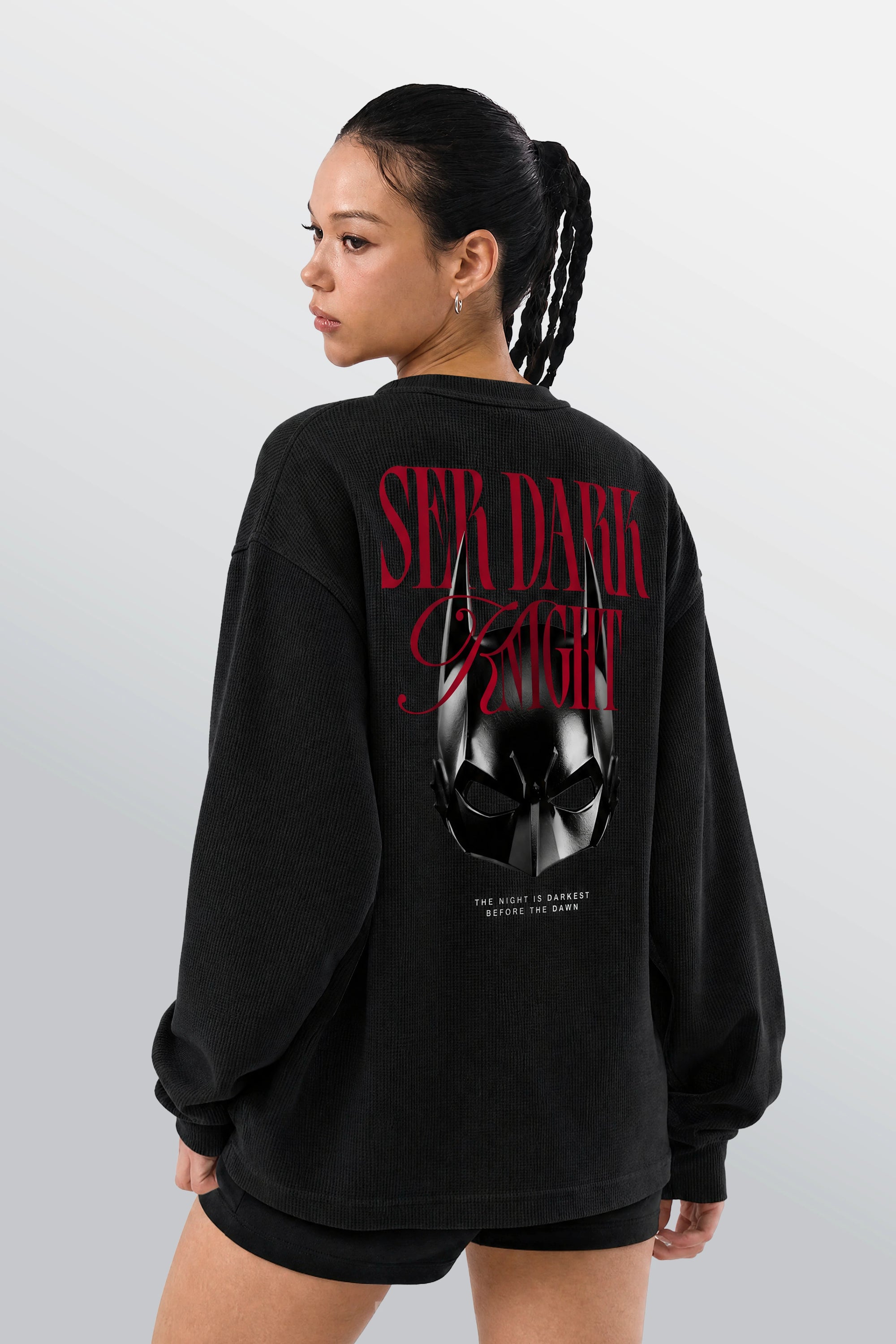 Ser Dark Knight Oversized Waffle Tee Black – Model-Alt-Back