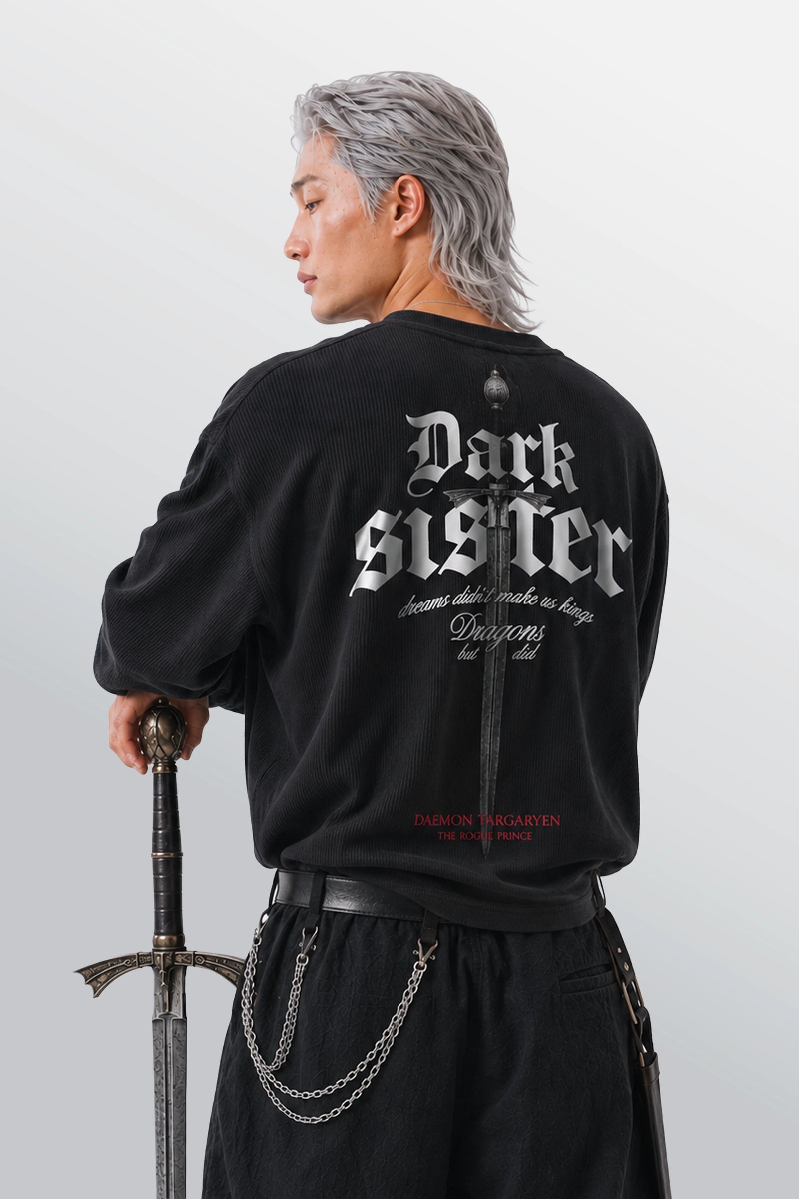 Dark Sister T-shirt waffle serafino oversize Nera