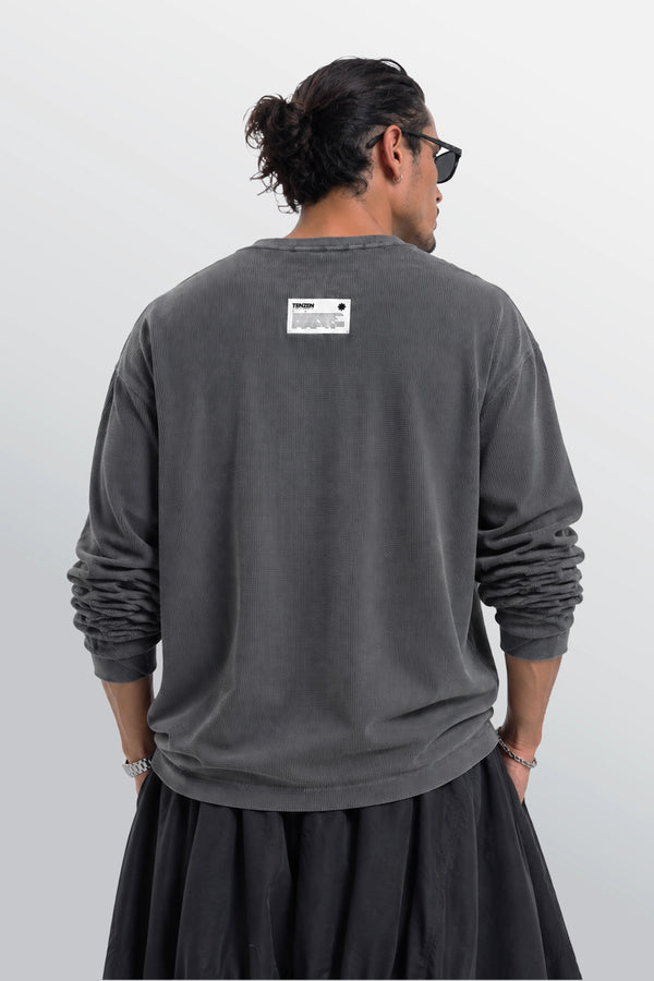Tenzen Absolute Cinema Oversized Waffel T-Shirt Acid Schwarz