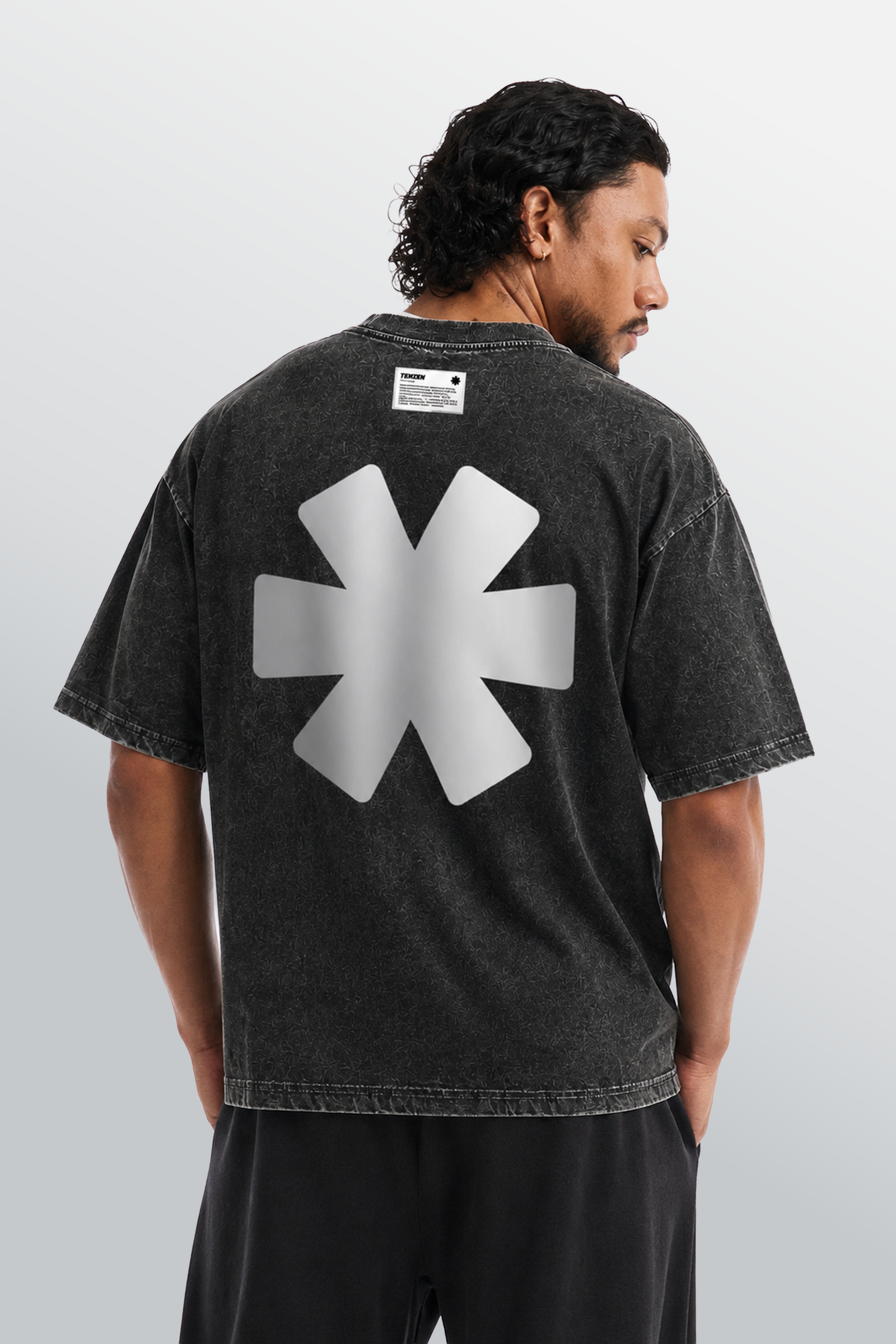 T-shirt oversize girocollo Nera Acid Wash