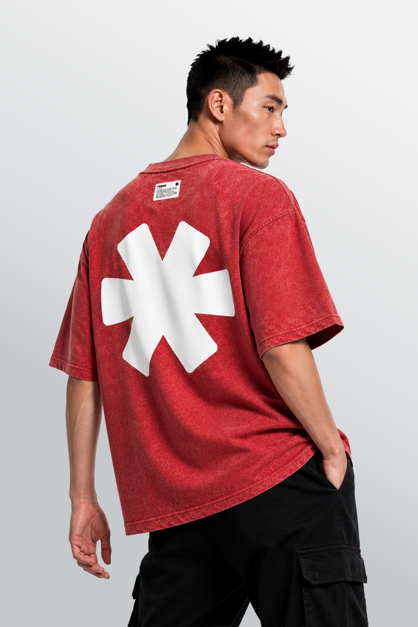 T-shirt oversize girocollo Rossa Acid Wash
