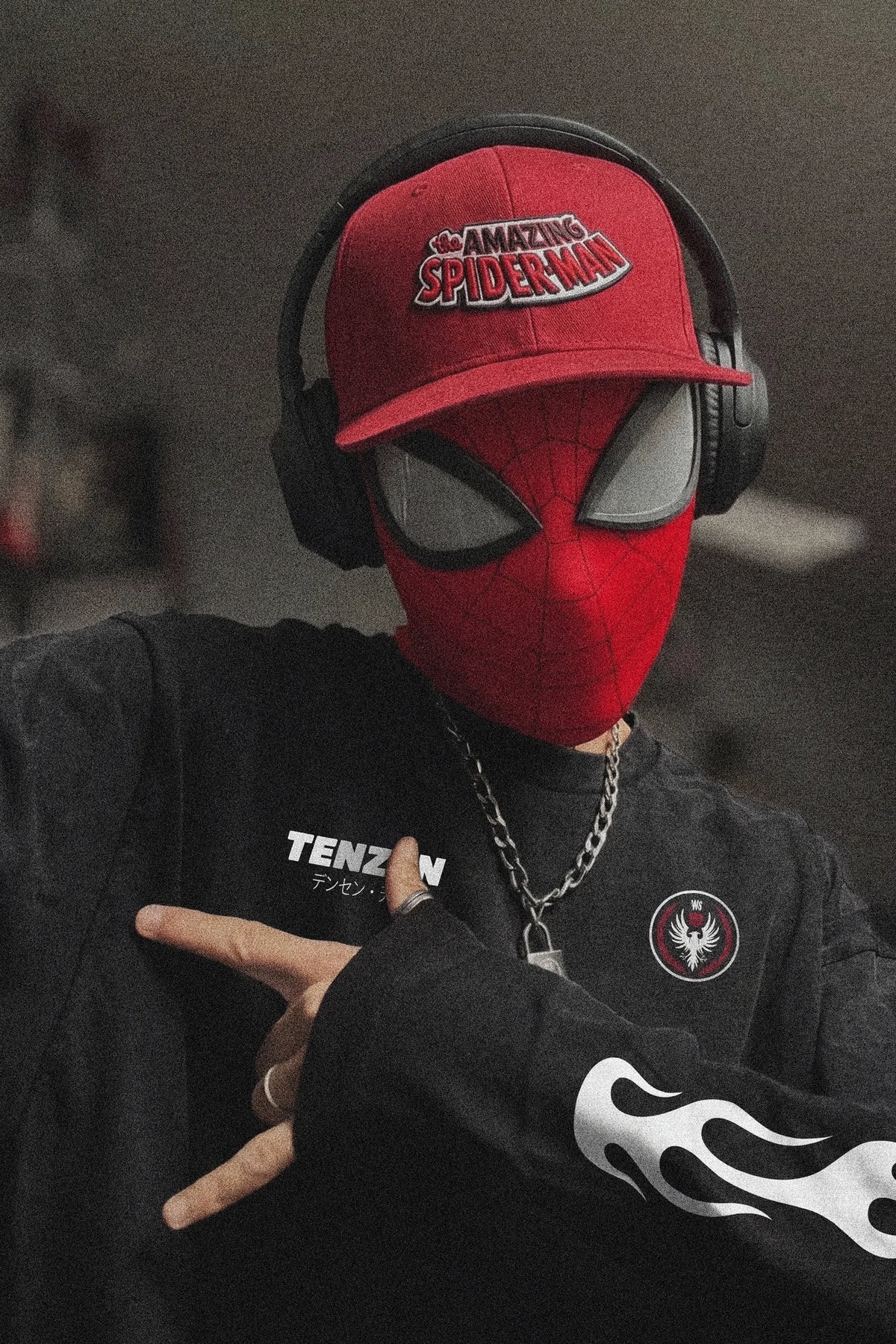 TASM red snapback cap front view on male model