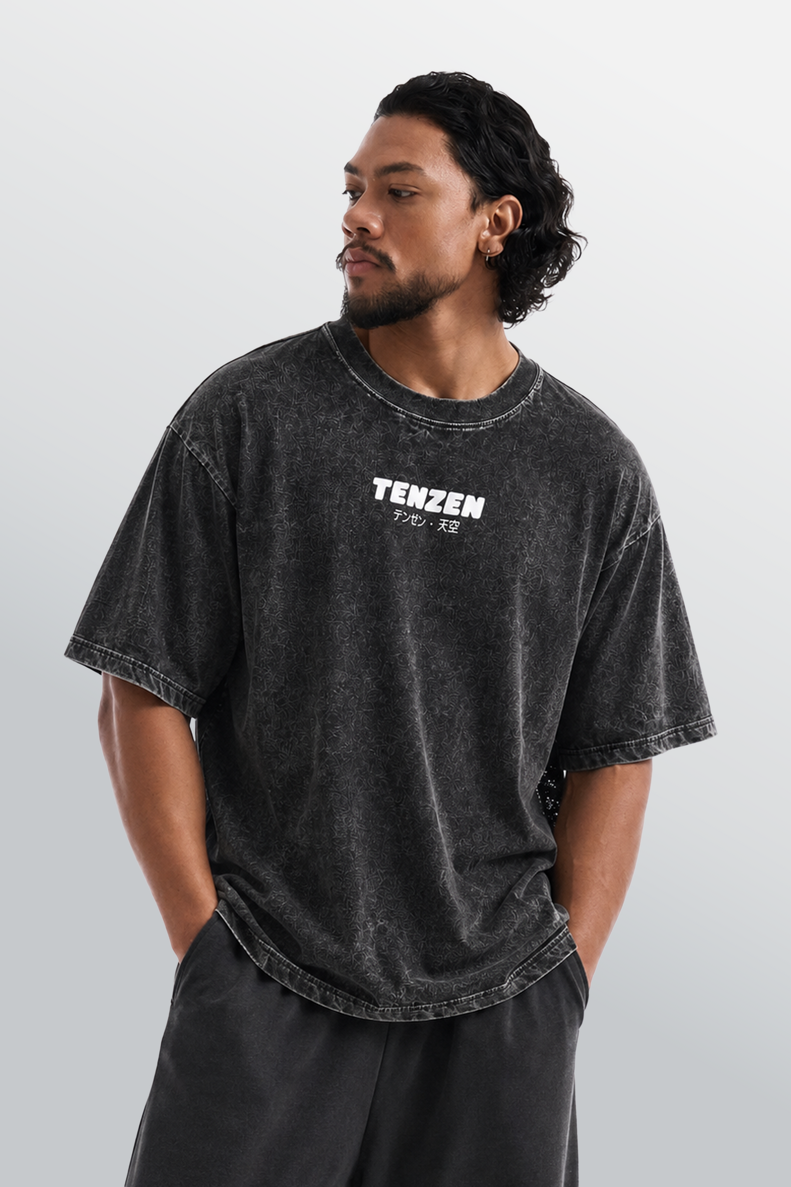 T-shirt oversize girocollo Nera Acid Wash
