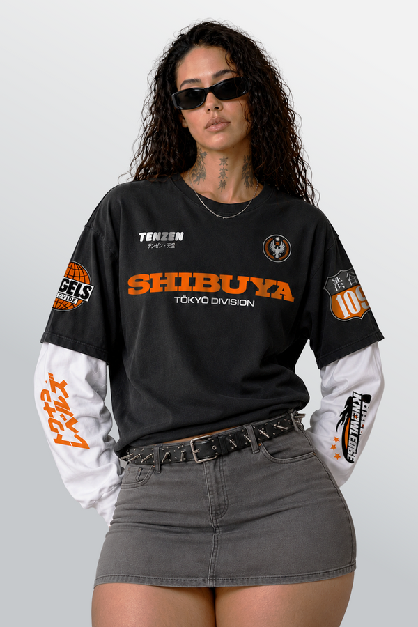 Tenzen Shibuya Division Camiseta superpuesta Negra