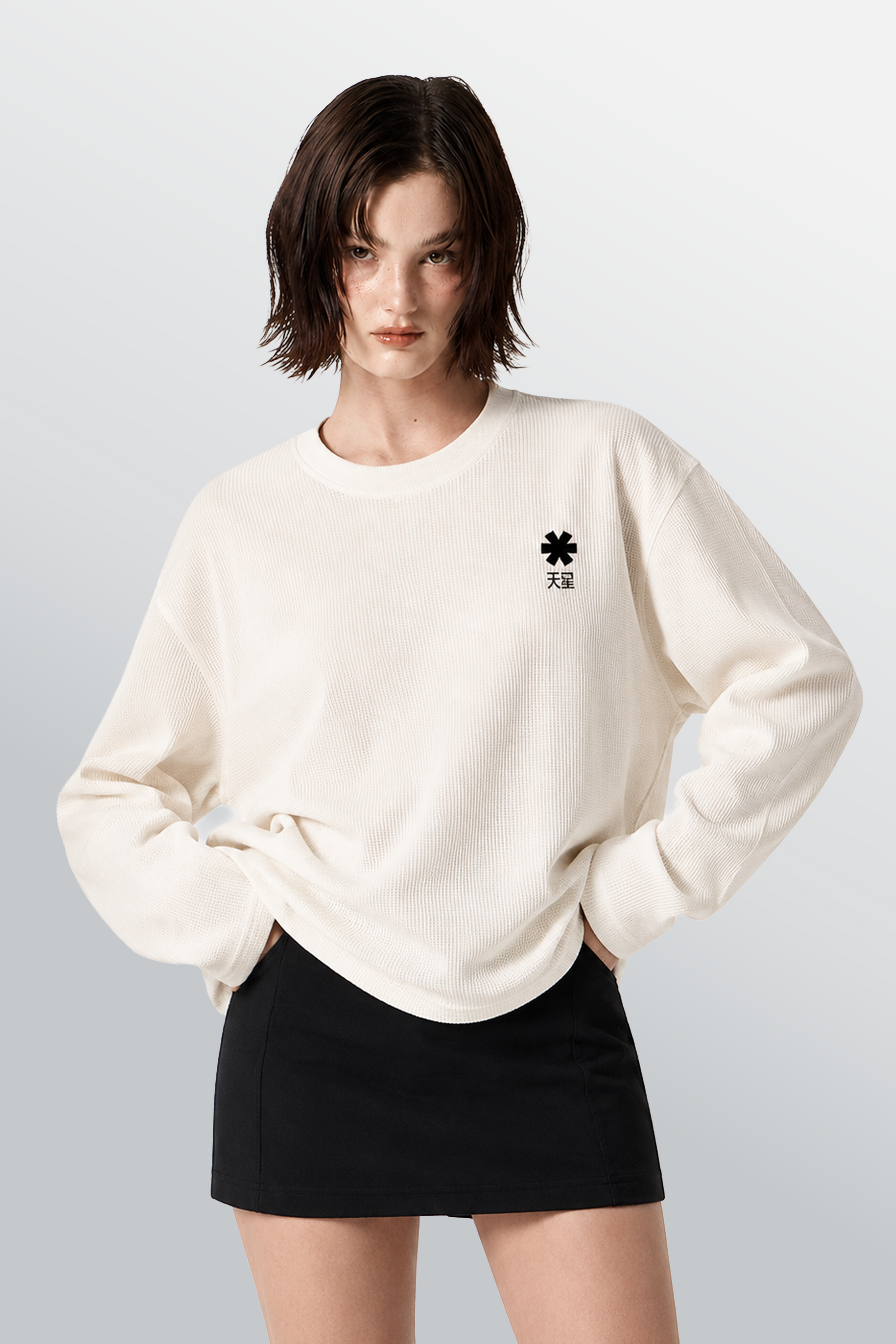 Crew Oversized Waffle Tee Off White