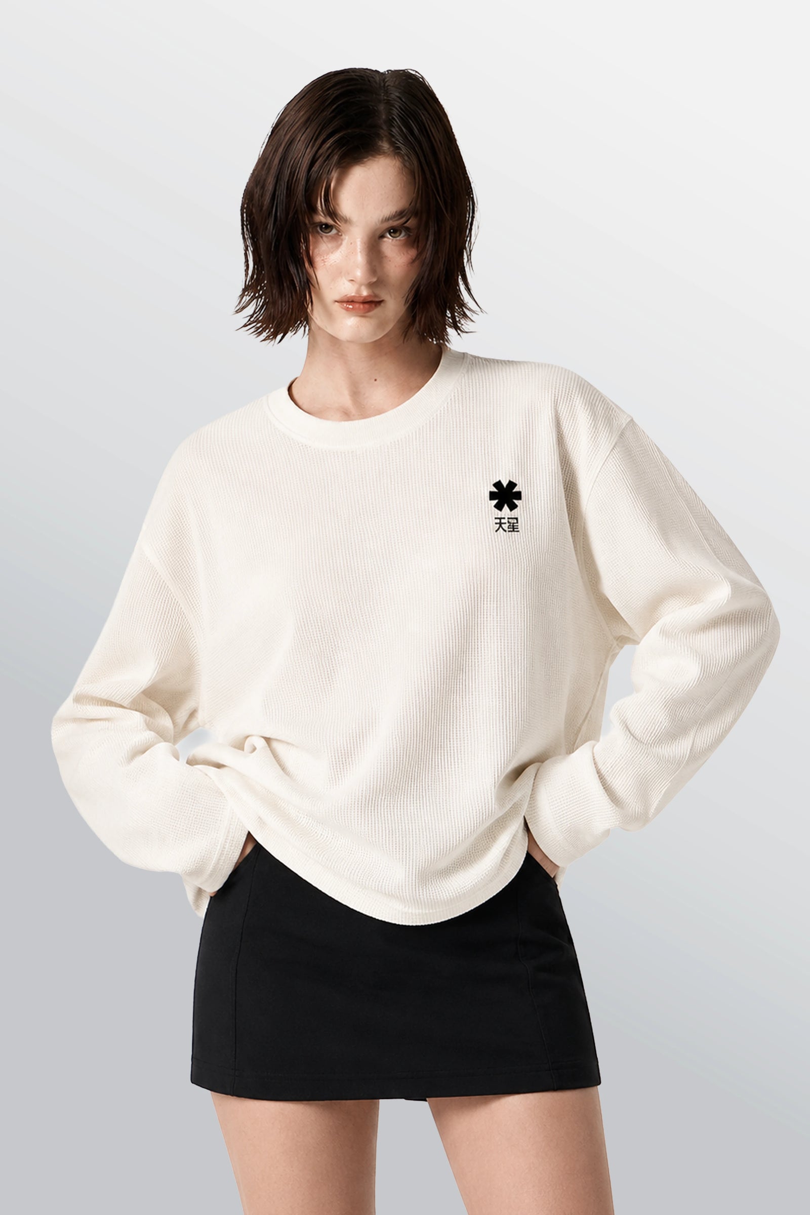 T-shirt oversize waffle girocollo Bianco panna