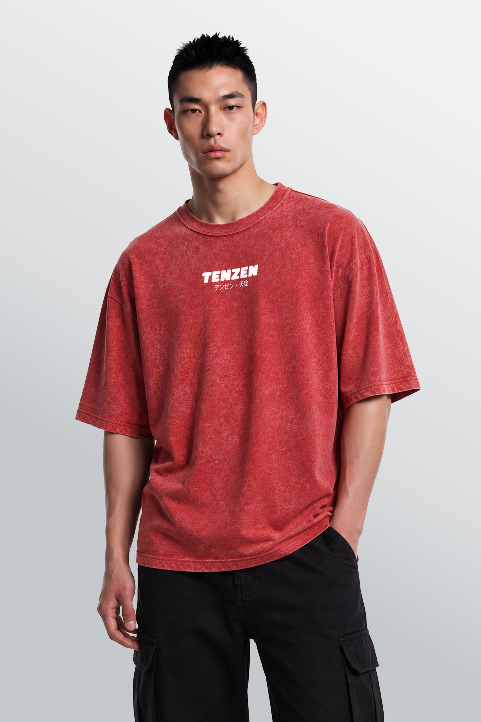 T-shirt oversize girocollo Rossa Acid Wash