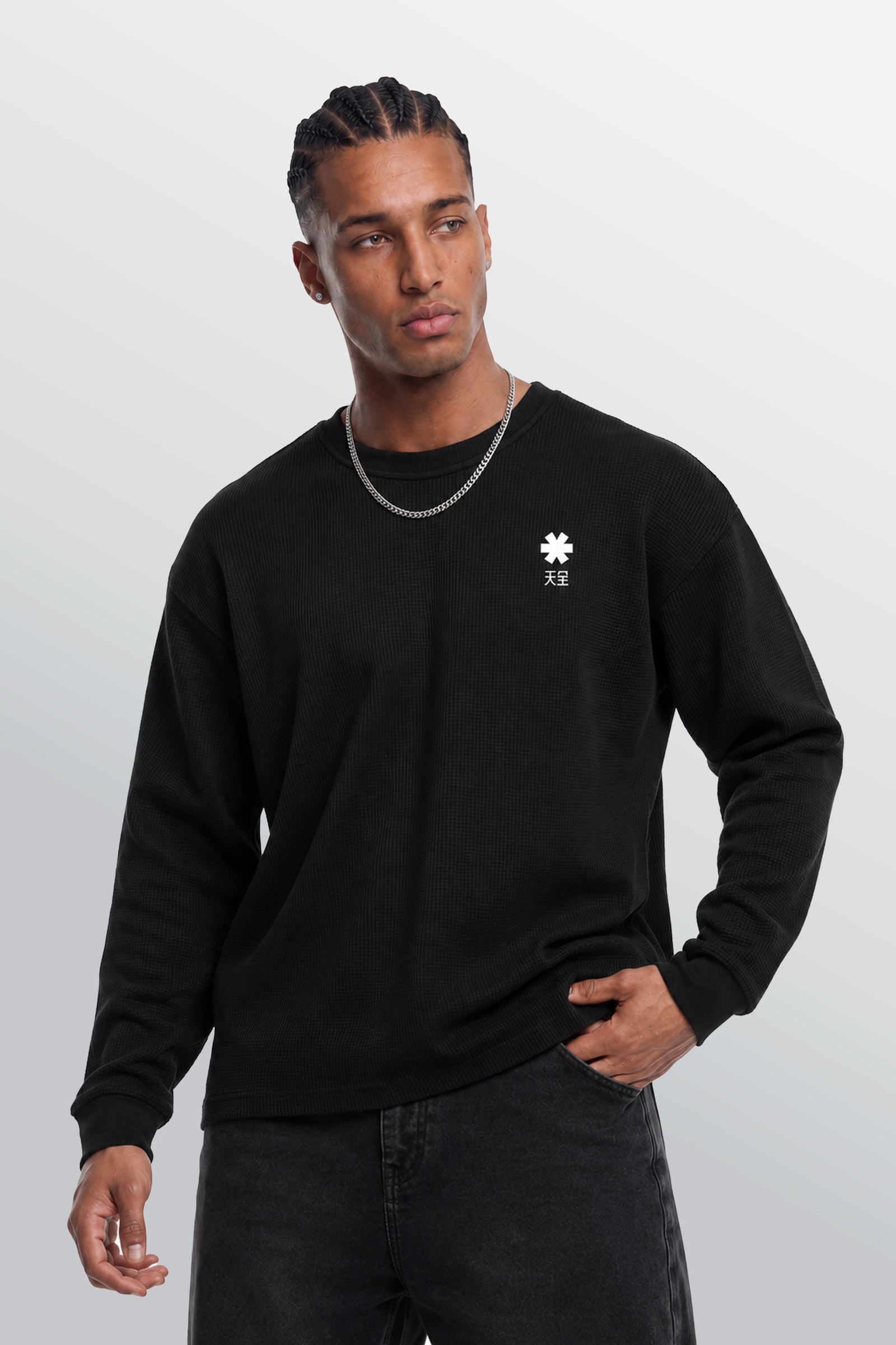 T-shirt oversize waffle girocollo Nera