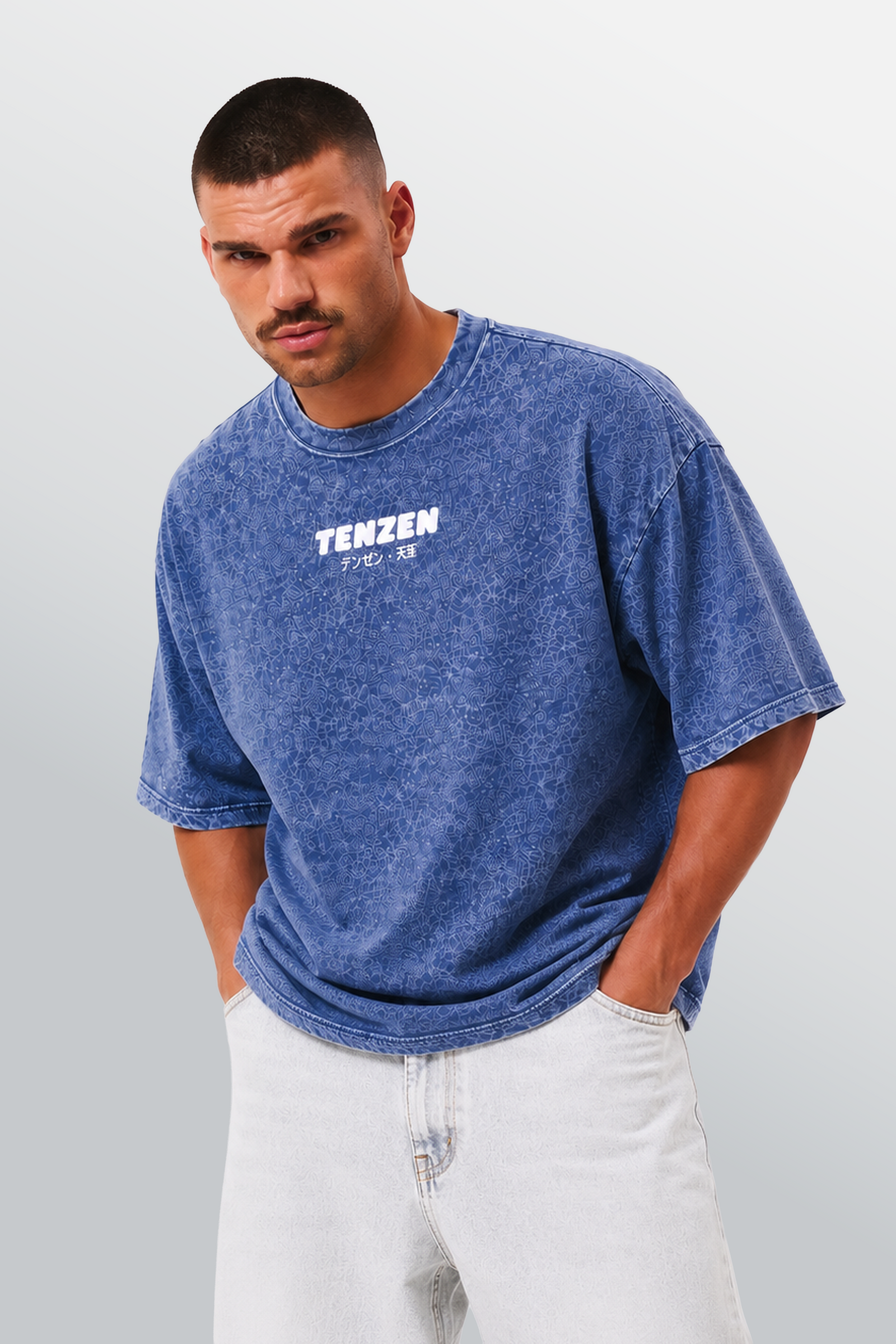 T-shirt oversize girocollo Blu Acid Wash