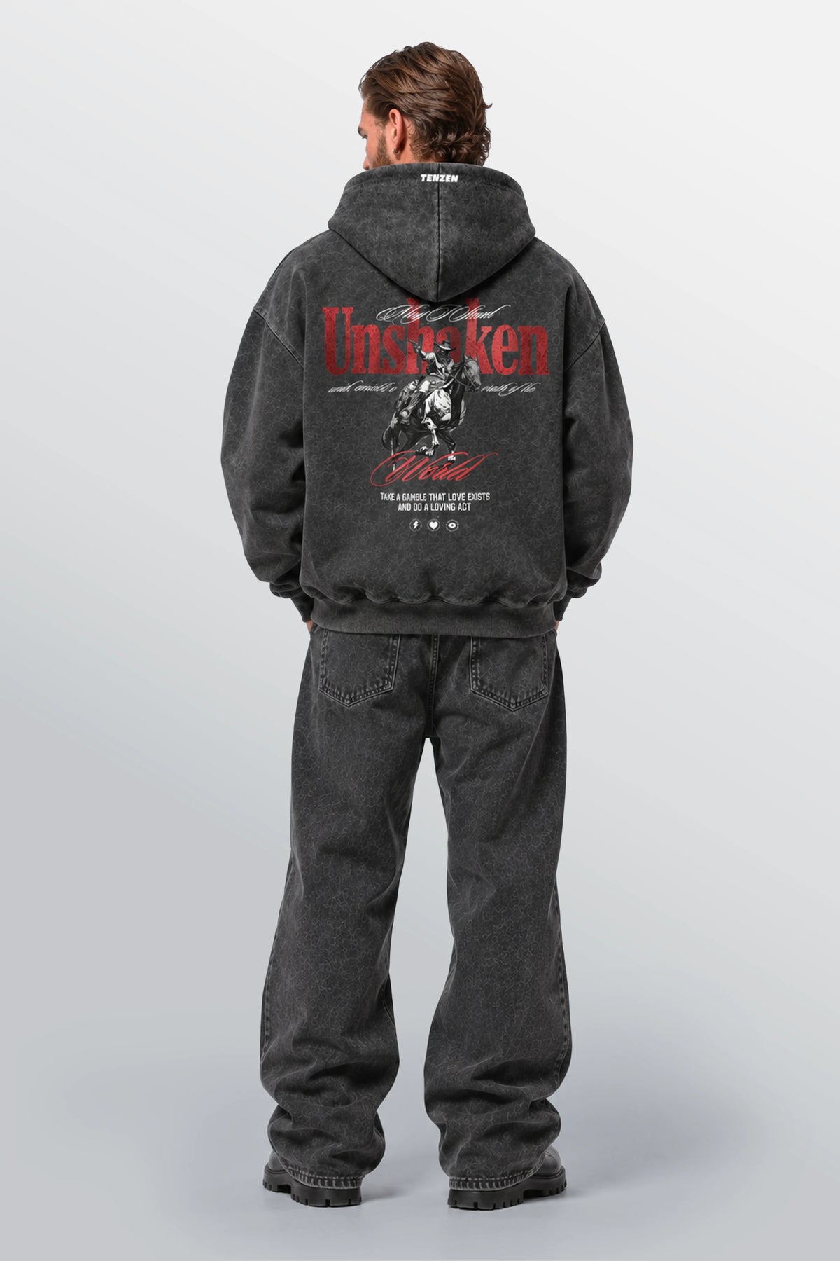 Stand Unshaken Oversized Hoodie Acid Black