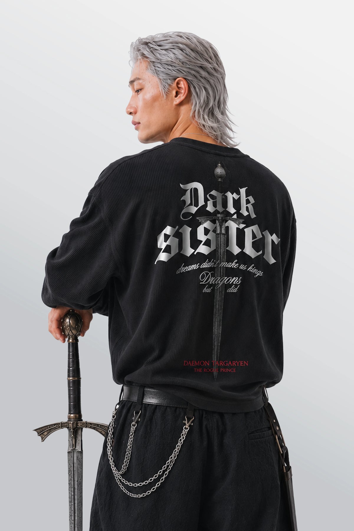 Dark Sister T-shirt waffle serafino oversize Nera