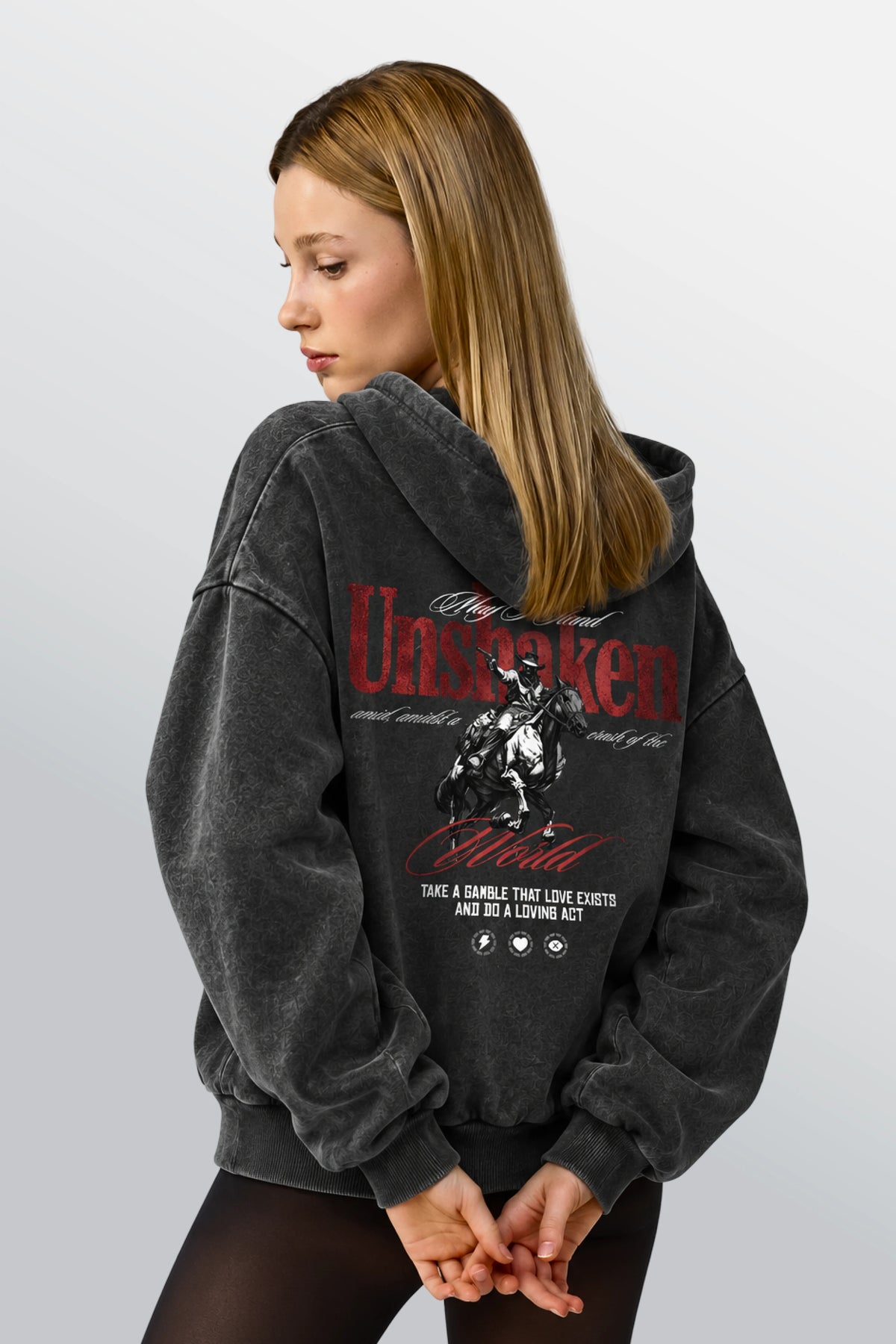 Stand Unshaken Oversized Hoodie Acid Black