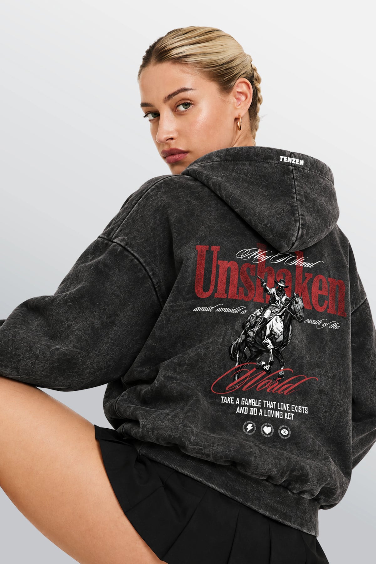Stand Unshaken Oversized Hoodie Acid Black