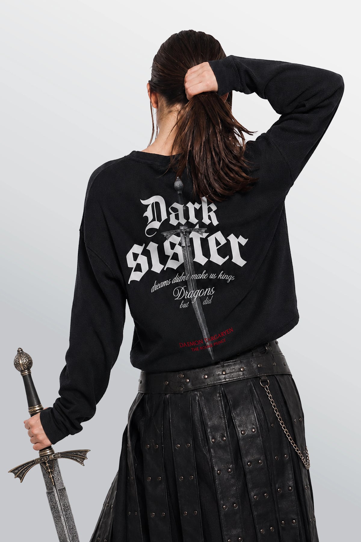 Dark Sister Oversized Henley Waffle Tee Black