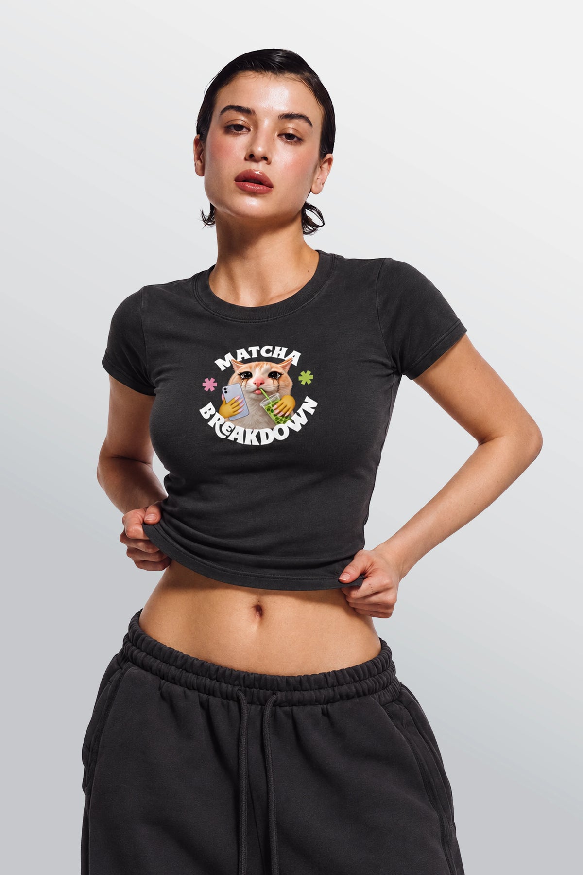 Matcha Breakdown Baby Tee Schwarz